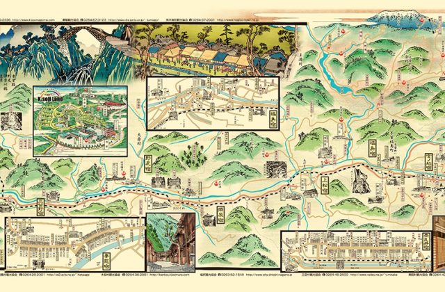 木曽街道を描いた浮世絵古地図イラスト